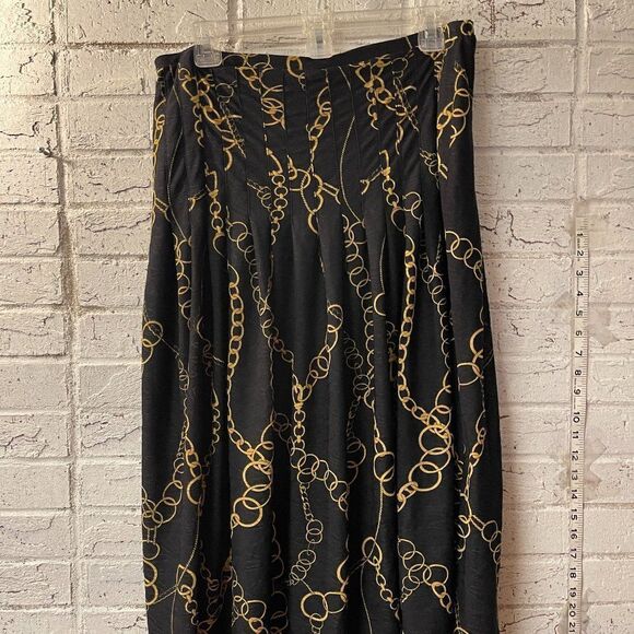 Jones New York Collection Skirt  Black Gold Chains Midi Pleated Modest Petite L - Picture 1 of 7